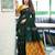 Green yellow silk blend jacuard work festival saree with unstitched blouse piece