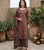 Grey black floral printed straight kurta set for women