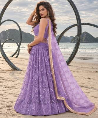 LAVENDER NET THREAD WITH ZARI AND SEQUINCE WORK FESTIVE LEHENGA CHOLI SET FOR WOMEN'S 3
