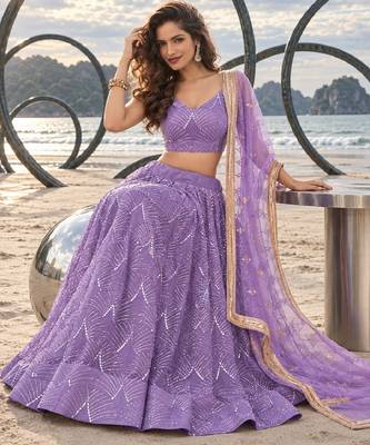 LAVENDER NET THREAD WITH ZARI AND SEQUINCE WORK FESTIVE LEHENGA CHOLI SET FOR WOMEN'S 4