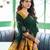 Green yellow silk blend jacuard work festival saree with unstitched blouse piece