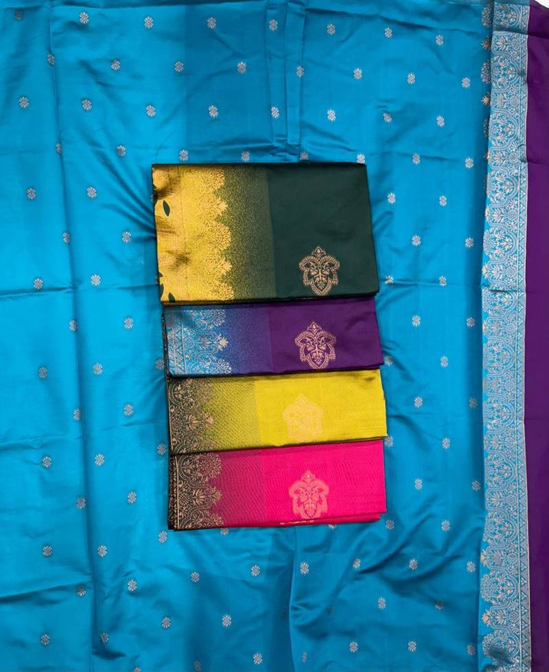 Green yellow silk blend jacuard work festival saree with unstitched blouse piece