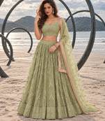 PISTA GREEN NET THREAD WITH ZARI AND SEQUINCE WORK FESTIVE LEHENGA CHOLI SET FOR WOMEN'S