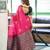 Pink green silk blend jacuard work festival saree with unstitched blouse piece
