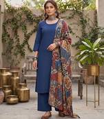 Blue floral printed straight kurta set for women