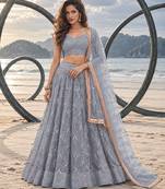 GREY NET THREAD WITH ZARI AND SEQUINCE WORK FESTIVE LEHENGA CHOLI SET FOR WOMEN'S
