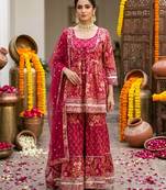 Magenta floral printed peplum kurta set for women