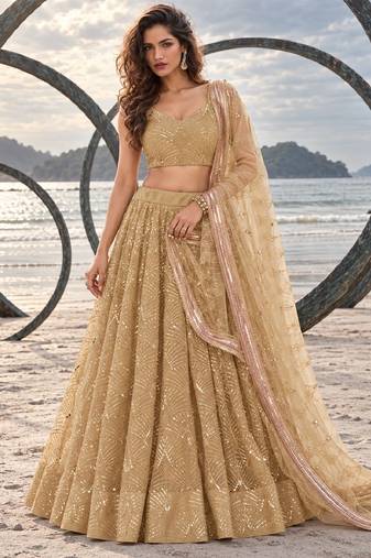 BEIGE NET THREAD WITH ZARI AND SEQUIN WORK FESTIVE LEHENGA CHOLI