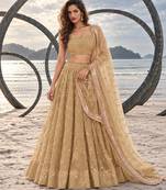 BEIGE NET THREAD WITH ZARI AND SEQUINCE WORK FESTIVE LEHENGA CHOLI SET FOR WOMEN'S