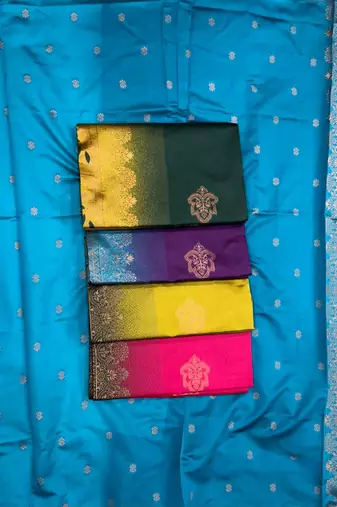 Yellow green silk blend jacuard work festival saree with unstitched blouse piece