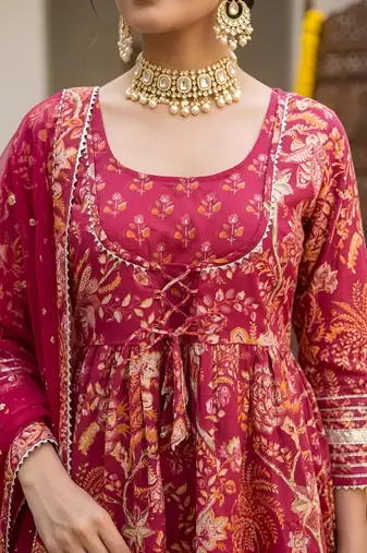 Magenta floral printed peplum kurta set for women
