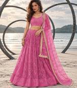PINK NET THREAD WITH ZARI AND SEQUINCE WORK FESTIVE LEHENGA CHOLI SET FOR WOMEN'S