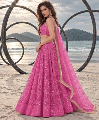 PINK NET THREAD WITH ZARI AND SEQUINCE WORK FESTIVE LEHENGA CHOLI SET FOR WOMEN'S 3