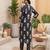 Black floral printed straight kurta set for women