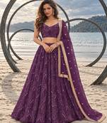 PURPLE NET THREAD WITH ZARI AND SEQUINCE WORK FESTIVE LEHENGA CHOLI SET FOR WOMEN'S