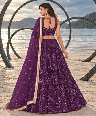 PURPLE NET THREAD WITH ZARI AND SEQUINCE WORK FESTIVE LEHENGA CHOLI SET FOR WOMEN'S 2