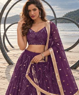 PURPLE NET THREAD WITH ZARI AND SEQUINCE WORK FESTIVE LEHENGA CHOLI SET FOR WOMEN'S 5