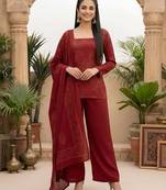 Maroon floral printed straight kurta set for women