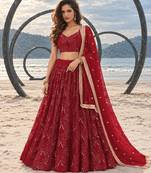 RED NET THREAD WITH ZARI AND SEQUINCE WORK FESTIVE LEHENGA CHOLI SET FOR WOMEN'S