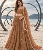 BROWN NET THREAD WITH ZARI AND SEQUINCE WORK FESTIVE LEHENGA CHOLI SET FOR WOMEN'S
