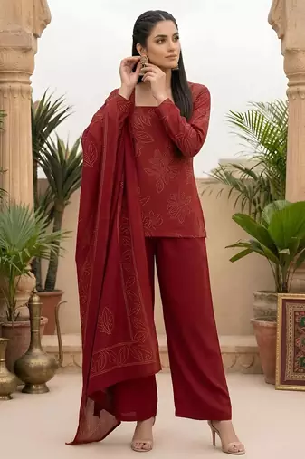 Maroon floral printed straight kurta set for women