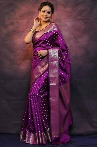 Wine silk blend jacuard work festival saree with unstitched blouse piece