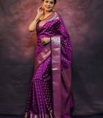 Wine silk blend jacuard work festival saree with unstitched blouse piece