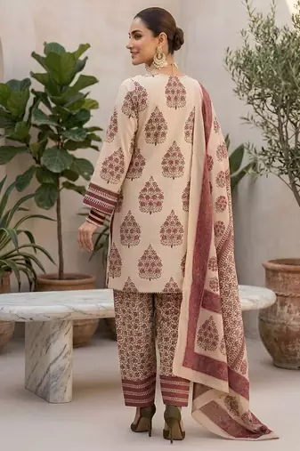 Beige floral printed straight kurta set for women