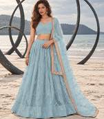 SKY BLUE NET THREAD WITH ZARI AND SEQUINCE WORK FESTIVE LEHENGA CHOLI SET FOR WOMEN'S