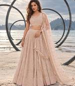 LIGHT BEIGE NET THREAD WITH ZARI AND SEQUINCE WORK FESTIVE LEHENGA CHOLI SET FOR WOMEN'S