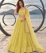 LIGHT YELLOW NET THREAD WITH ZARI AND SEQUINCE WORK FESTIVE LEHENGA CHOLI SET FOR WOMEN'S