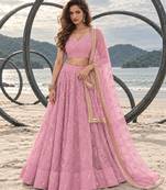 BABY PINK NET THREAD WITH ZARI AND SEQUINCE WORK FESTIVE LEHENGA CHOLI SET FOR WOMEN'S