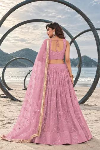 BABY PINK NET THREAD WITH ZARI AND SEQUINCE WORK FESTIVE LEHENGA CHOLI SET FOR WOMEN'S