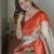 White orange silk blend jacuard work festival saree with unstitched blouse piece