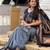 Grey black silk blend jacuard work festival saree with unstitched blouse piece