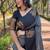 Grey black silk blend jacuard work festival saree with unstitched blouse piece