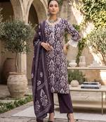 Purple floral printed straight kurta set for women
