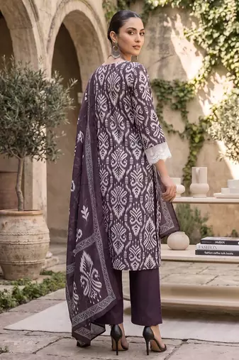 Purple floral printed straight kurta set for women