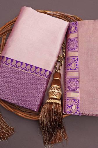 Beige wine silk blend jacuard work festival saree with unstitched blouse piece