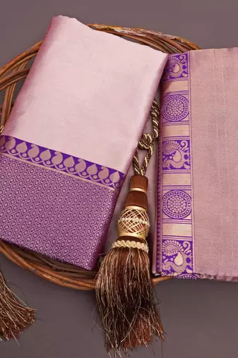 Beige wine silk blend jacuard work festival saree with unstitched blouse piece