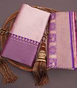 Beige wine silk blend jacuard work festival saree with unstitched blouse piece