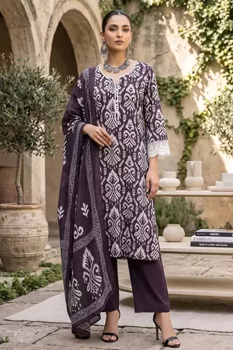 Purple floral printed straight kurta set for women