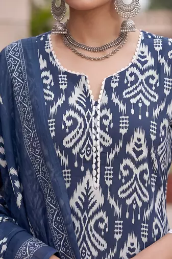 Blue floral printed straight kurta set for women