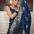 Blue silk blend jacuard work festival saree with unstitched blouse piece
