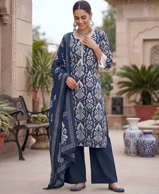 Blue floral printed straight kurta set for women 5