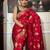 Red green silk blend jacuard work festival saree with unstitched blouse piece