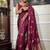 Wine silk blend jacuard work festival saree with unstitched blouse piece