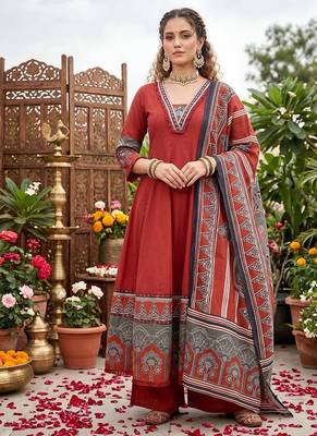 Maroon floral printed anarkali kurta set for women 1