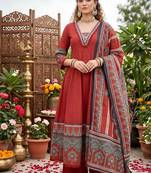 Maroon floral printed anarkali kurta set for women