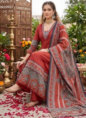 Maroon floral printed anarkali kurta set for women 4